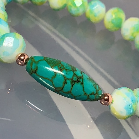 TURQUOISE + CRYSTALS NATURAL BRACELET size 6” - Picture 6 of 6